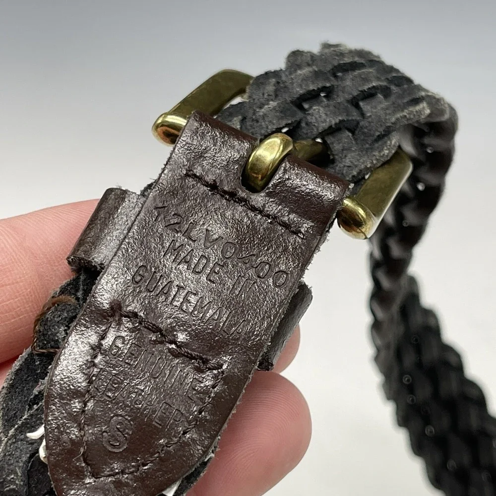Vintage Levi's Brown‎ Leather Woven Belt w/Brass Size S Small